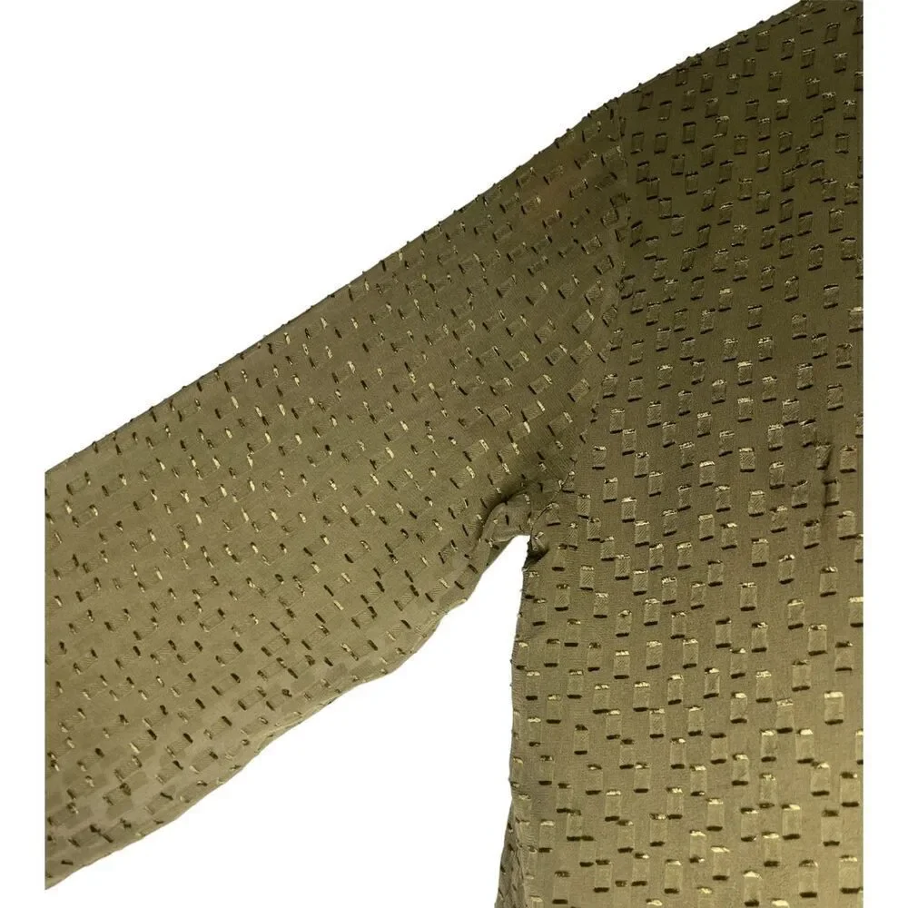 J.Crew Silk Dot Blouse Top Style E7788 Size 4 Olive Green Sleeve Notch Neck
